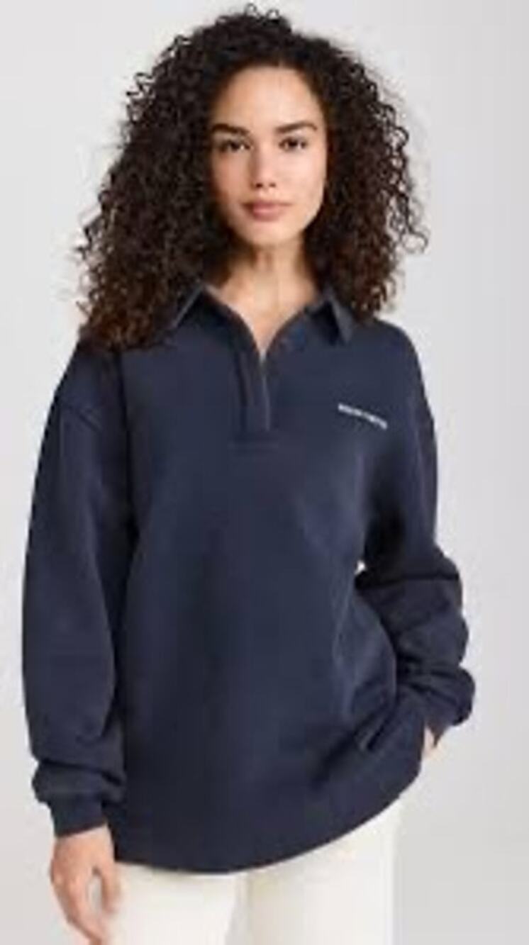 Sweaty Betty Powerhouse Henley Sweatshirt Navy Oversized Rugby Polo US 6 UK 10 S